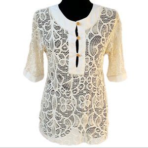 L*Space Crochet Ivory Lace Dolman Sleeve Scoop Neck Cover Up
